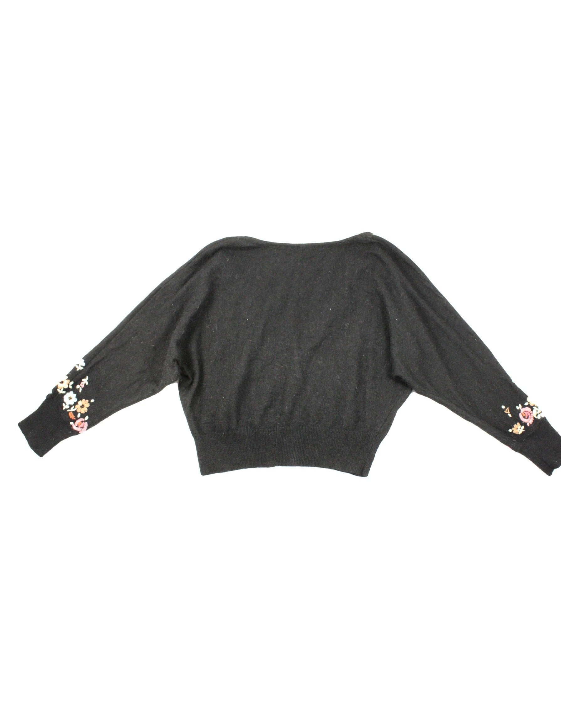 ChildWoman Women's Black, Pink and Blue Cropped Cardigan with Embroidered Flowers