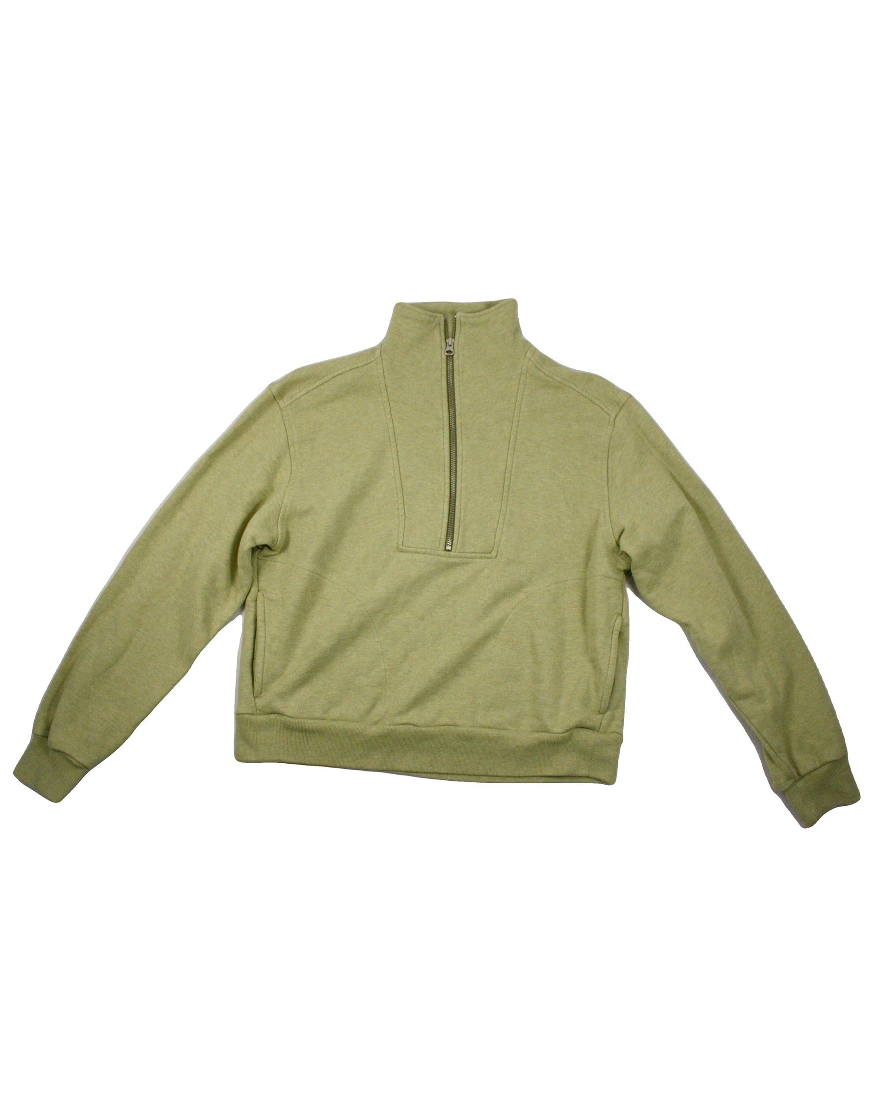 Everlane Women's Light Green Long Sleeve Half-Zip Sweatshirt with High Neck – Size 2XS