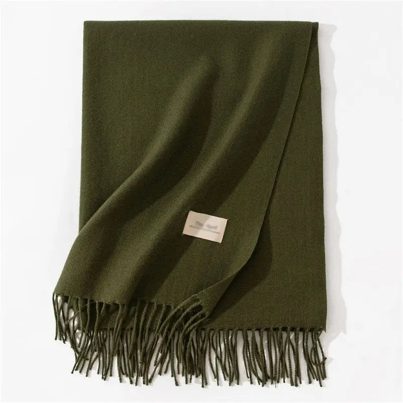 Solid Color Winter Warm Imitation Cashmere Shawl Scarves - Olive Green