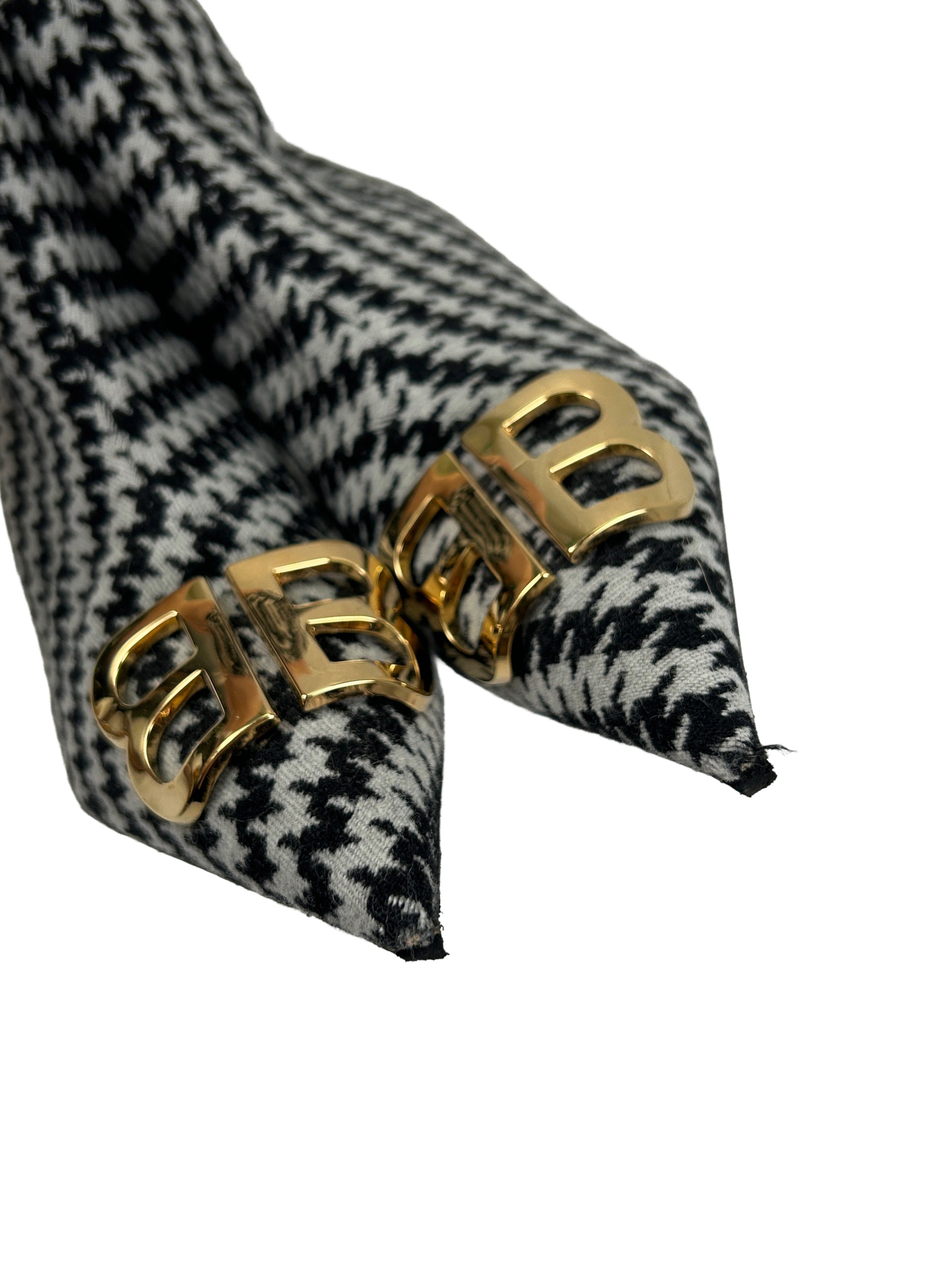 Balenciaga Size 37.5 Houndstooth BB Ankle Boots