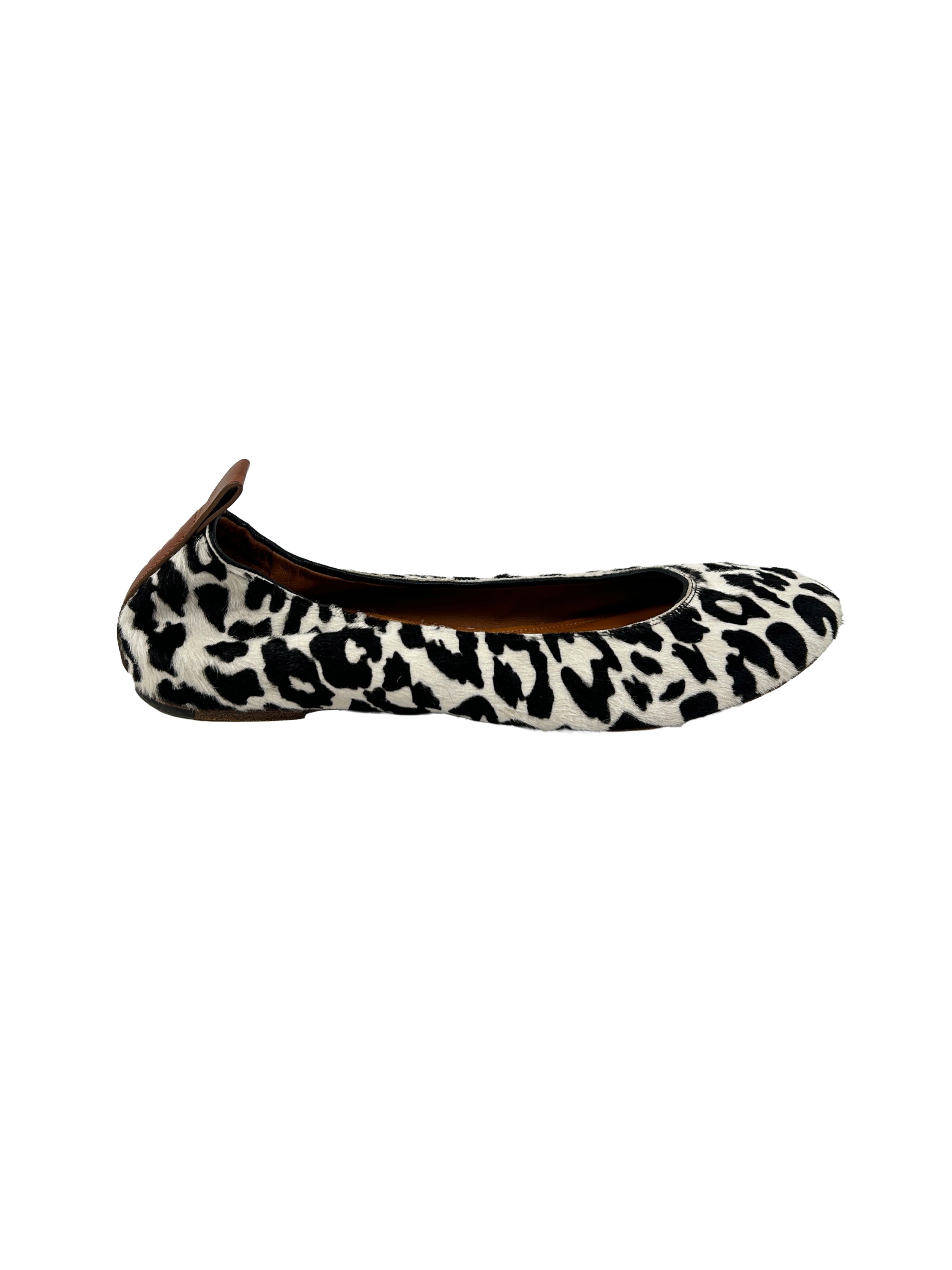 Lanvin Size 42 Leopard Print Ponyhair Ballet Flats