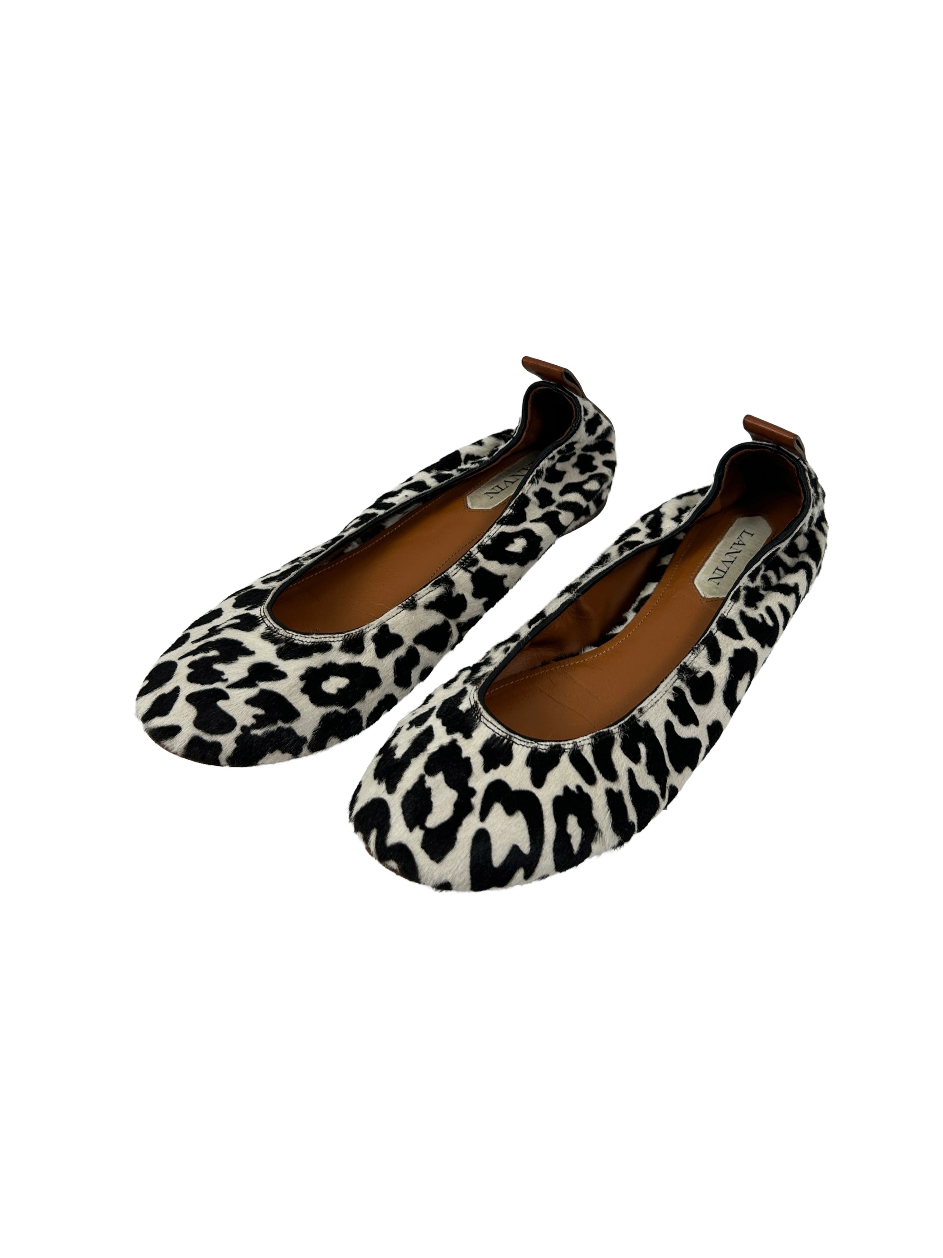 Lanvin Size 42 Leopard Print Ponyhair Ballet Flats