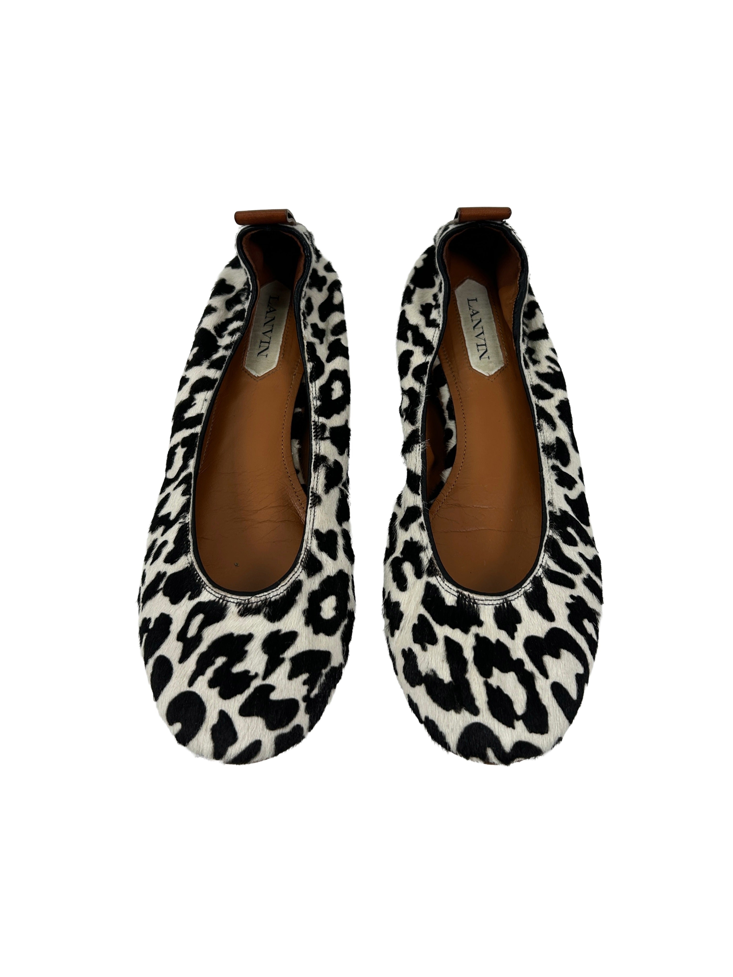 Lanvin Size 42 Leopard Print Ponyhair Ballet Flats