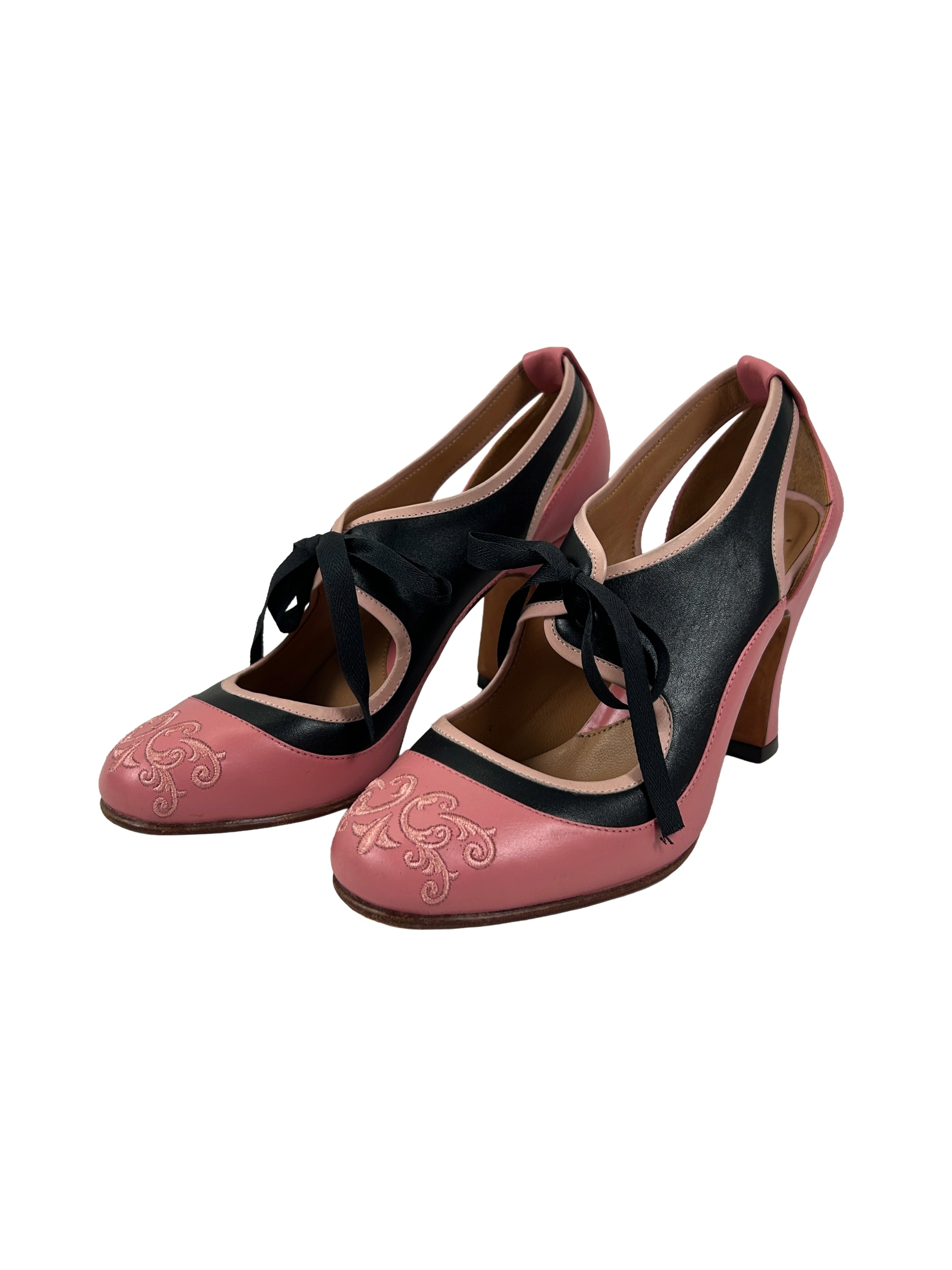 John Fluevog Size 8 Revelation Embroidered Heels