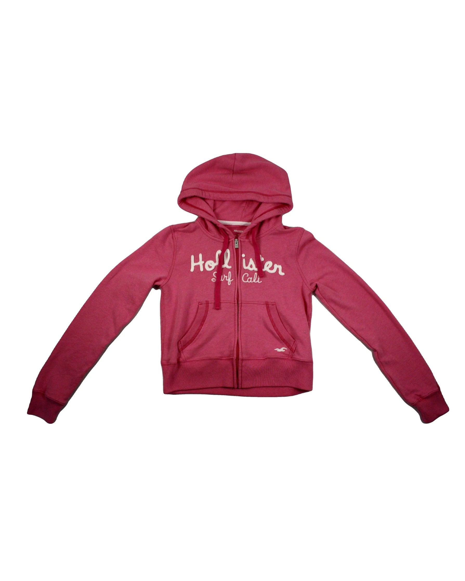 Hollister Women's Pink/White Long Sleeve Hooded Sweatshirt with Zip Front
