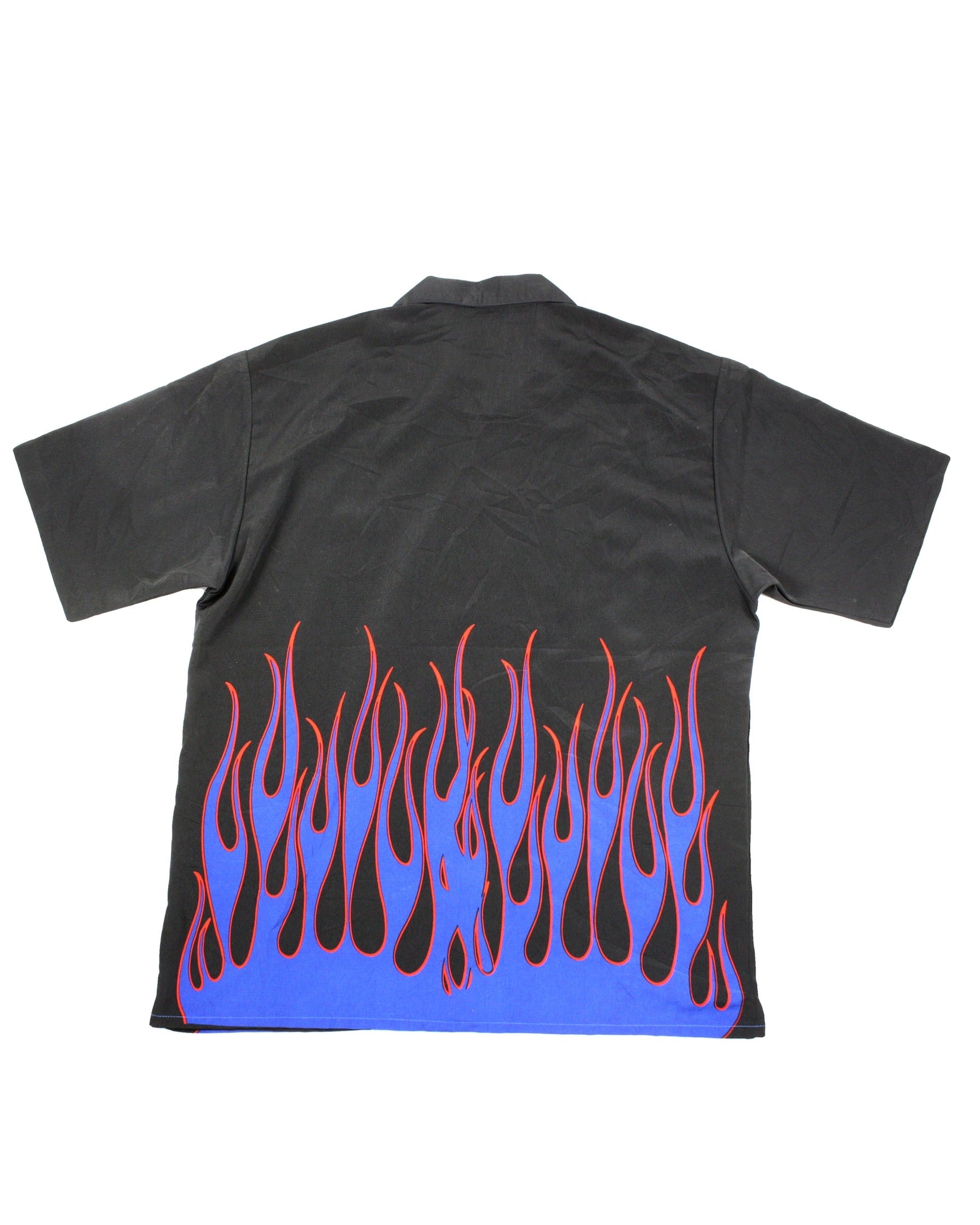 AC/DC Men's Black/Blue/Red Short Sleeve Shirt with Embroidered Logo and Flame Graphic