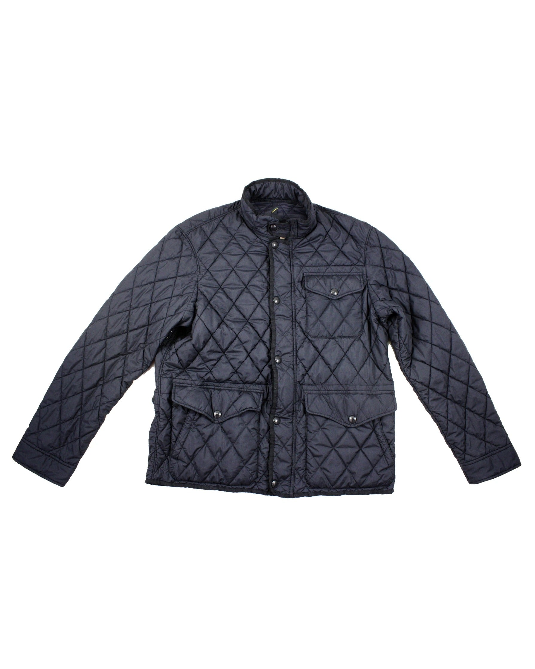 Polo Ralph Lauren Men's Navy Quilted Long Sleeve Jacket with High Neck and Button Front – Size XL