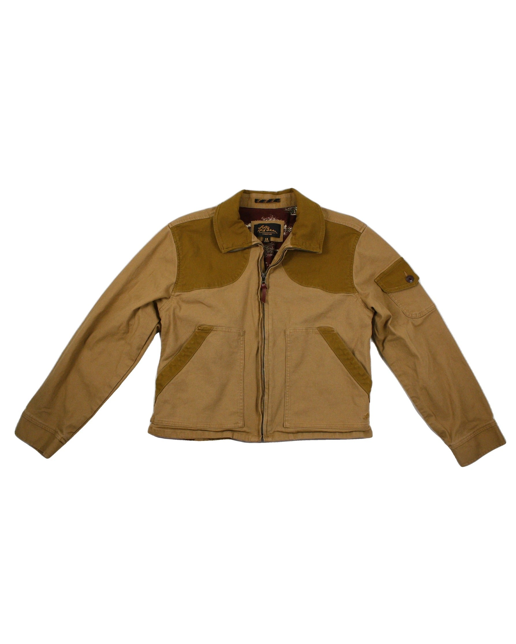 L.L.Bean Women's Camel/Tan Long Sleeve Cargo Bomber Jacket with Zip Front