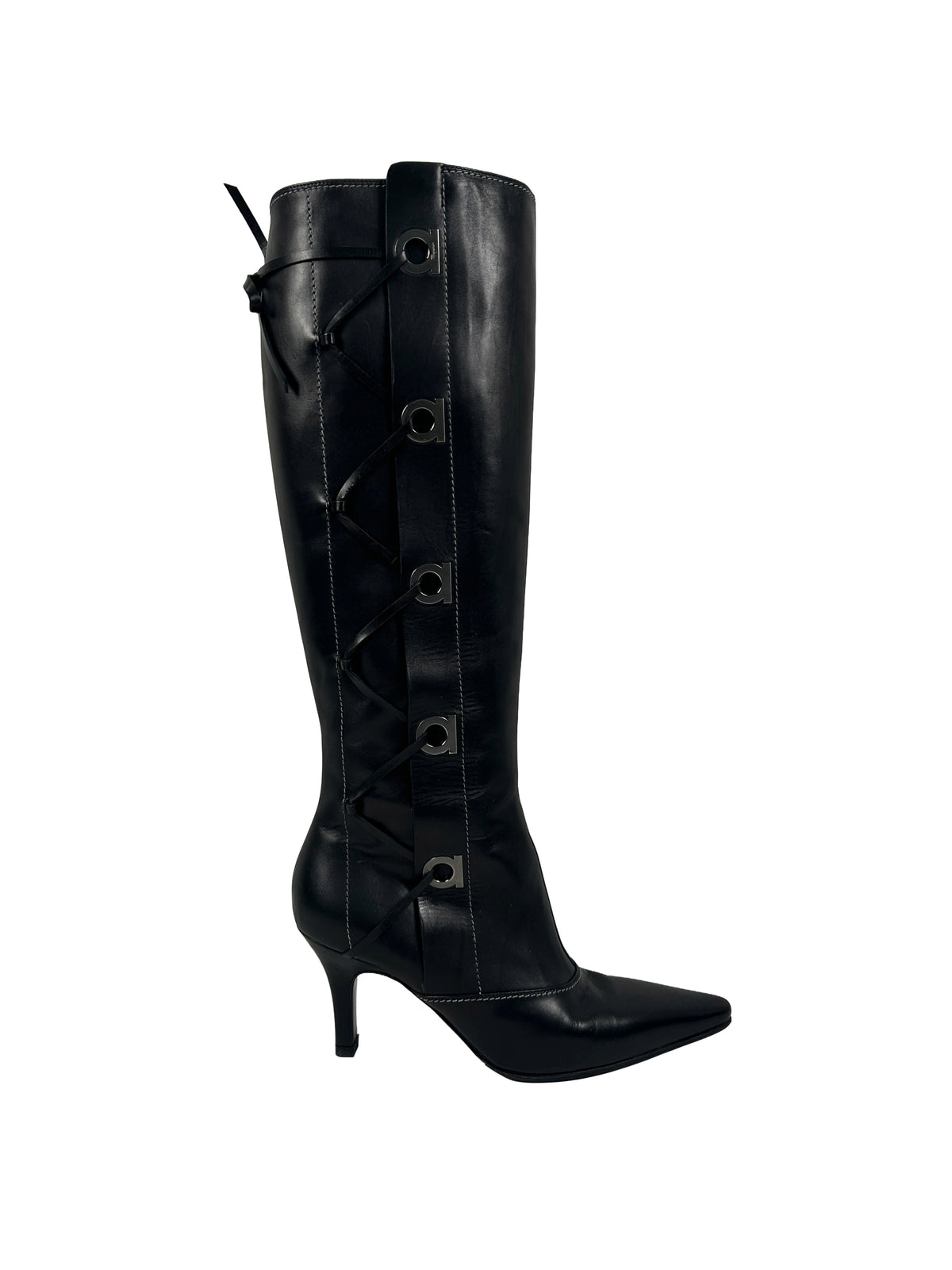 Salvatore Ferragamo Size 8 Side Laced Stiletto Boots