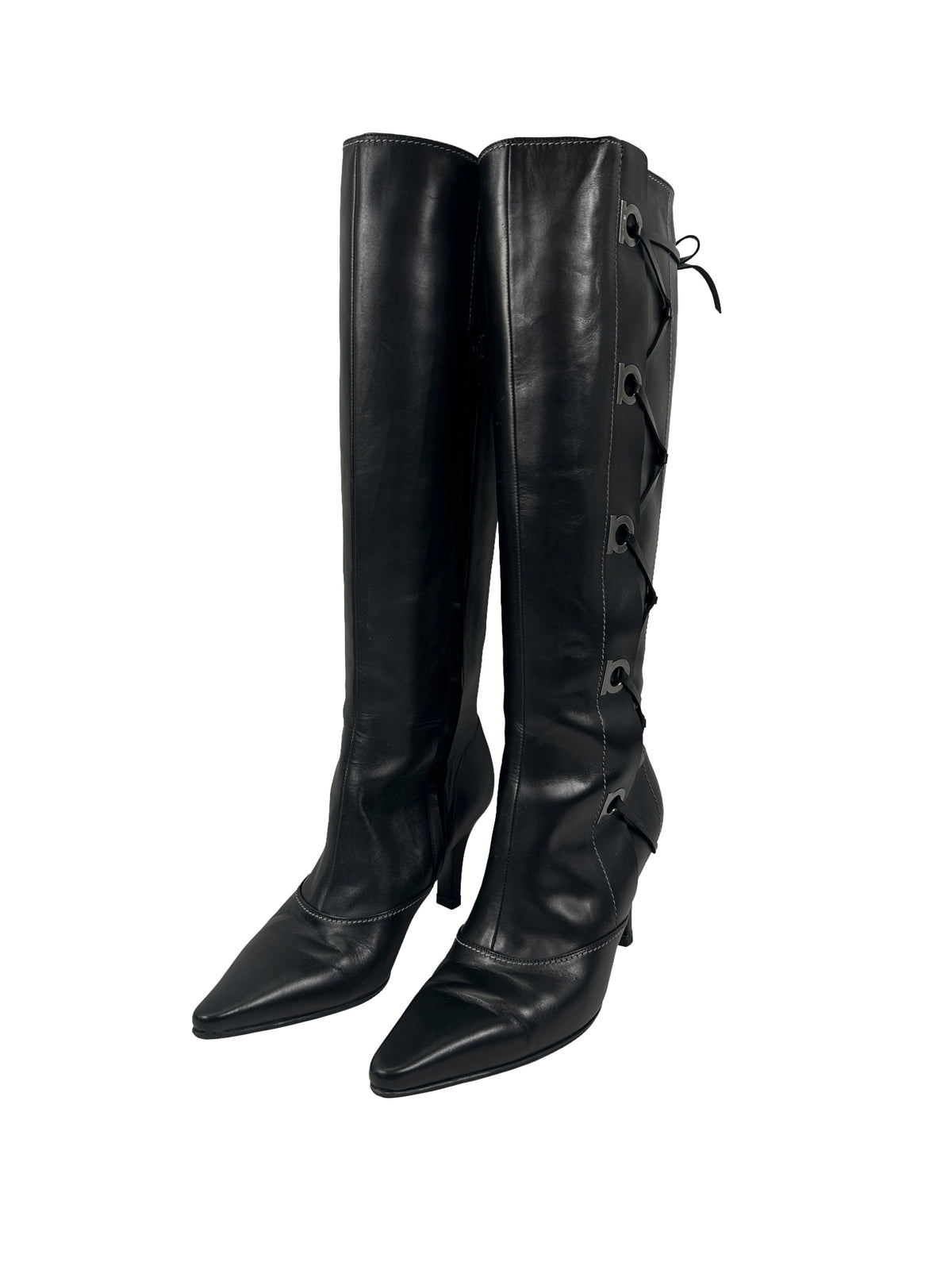 Salvatore Ferragamo Size 8 Side Laced Stiletto Boots