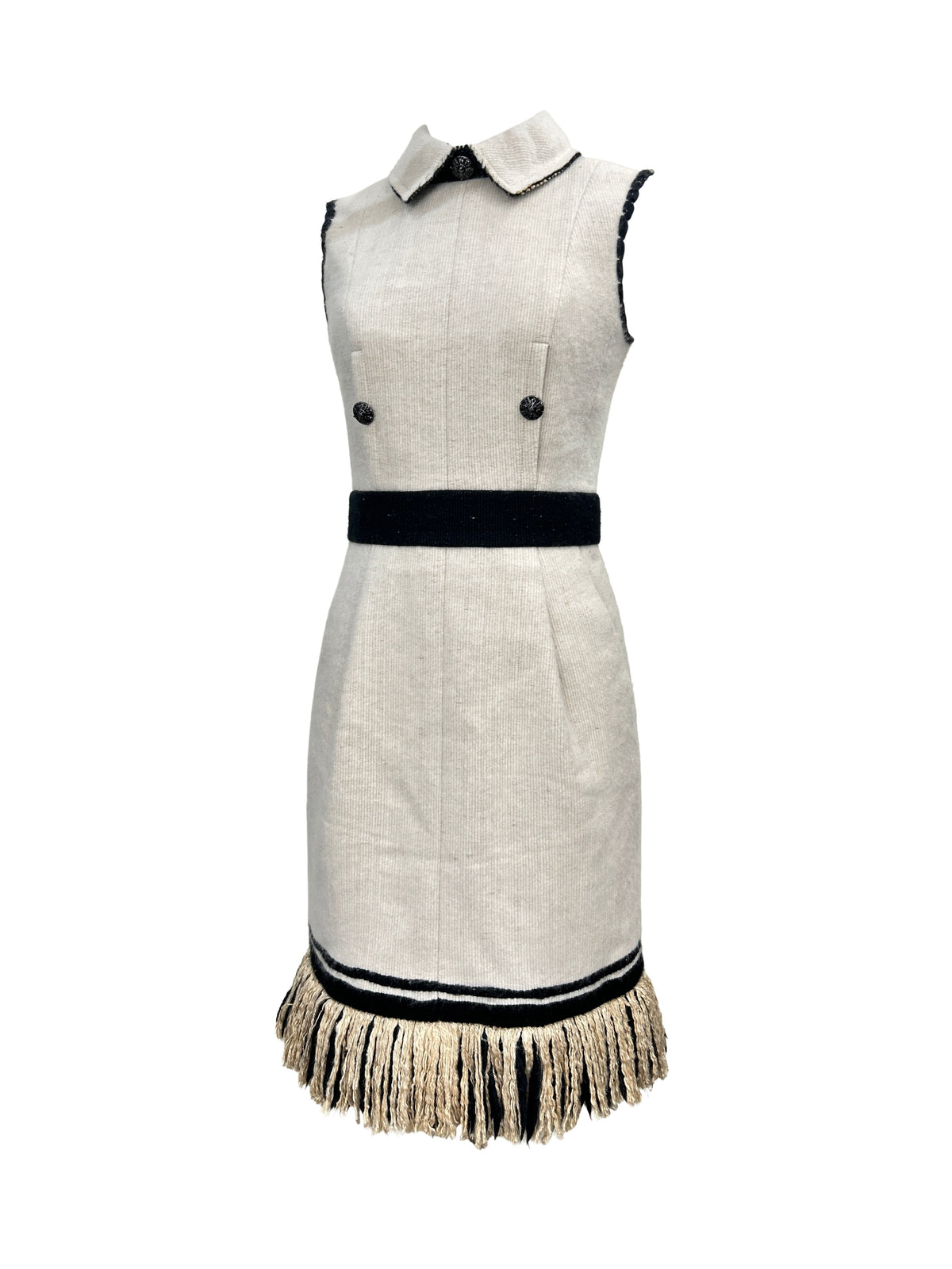 Chanel Size 36 FW 2010 Cashmere & Silk Fringe Trim Dress