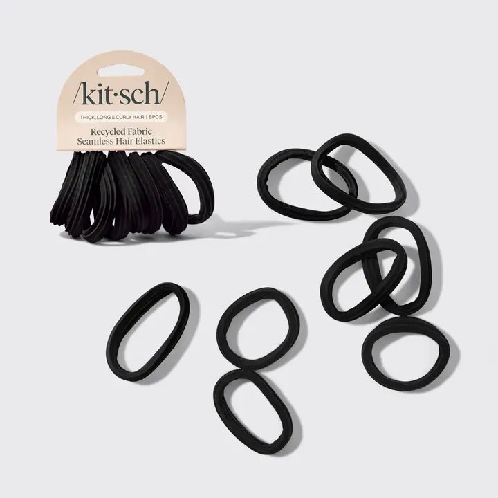 Kitsch Recycled Seamless Hair Elastics 8pc Set- Black