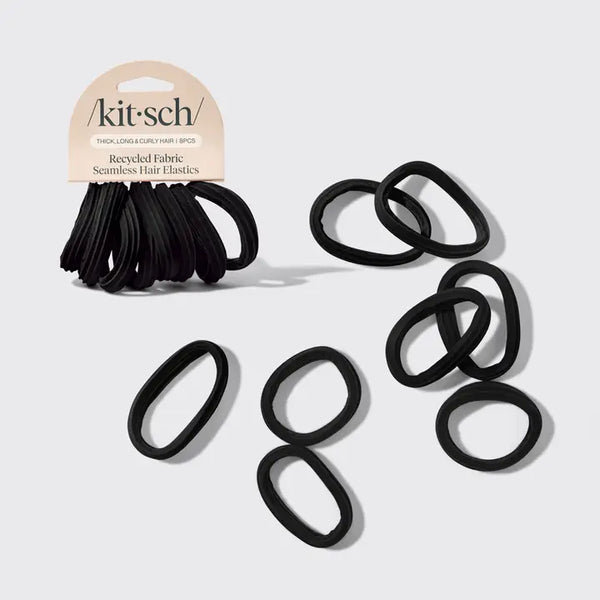 Kitsch Recycled Seamless Hair Elastics 8pc Set- Black
