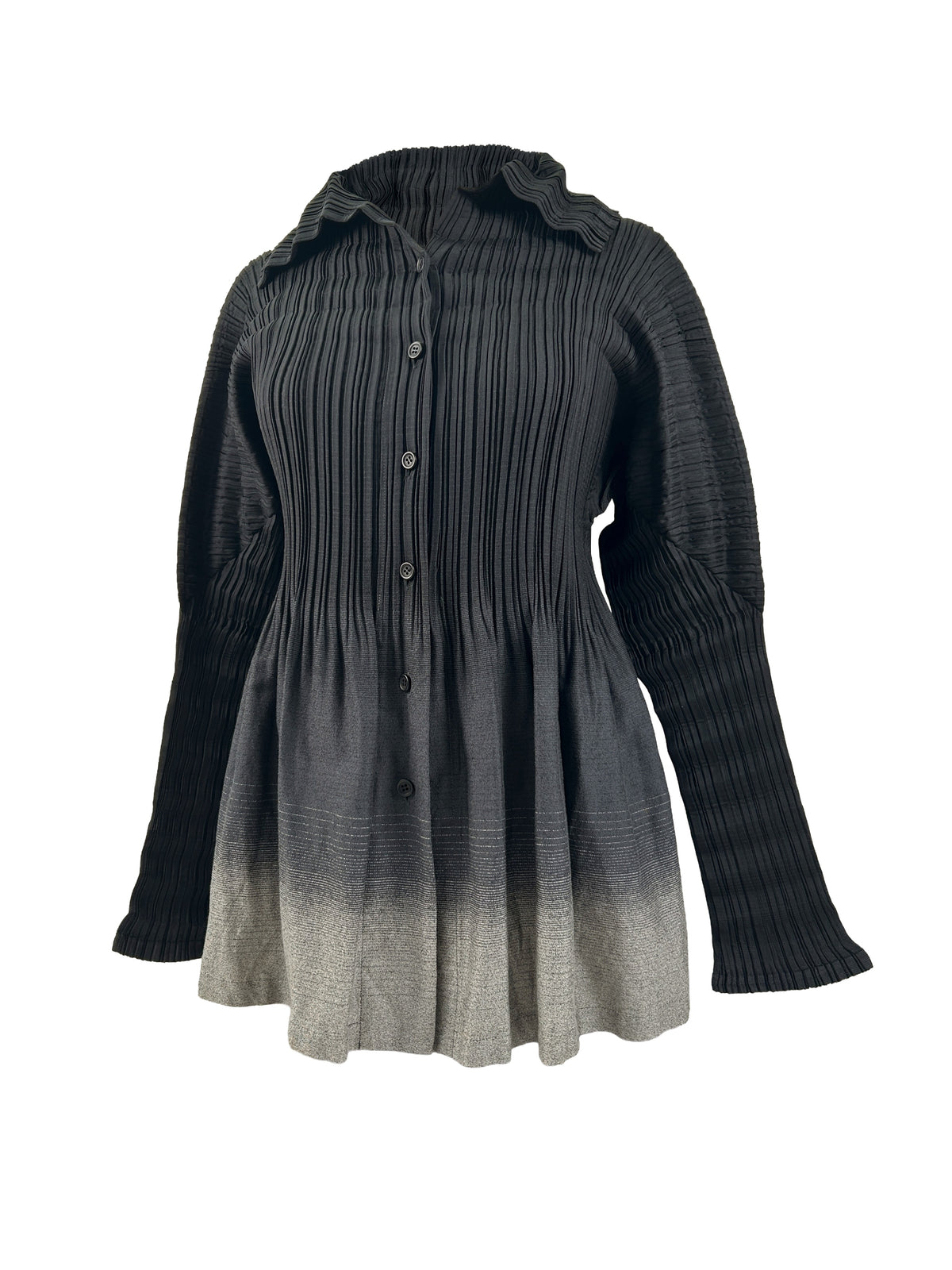 Issey Miyake Size 2 Pleated Ombre Stripe Shirt
