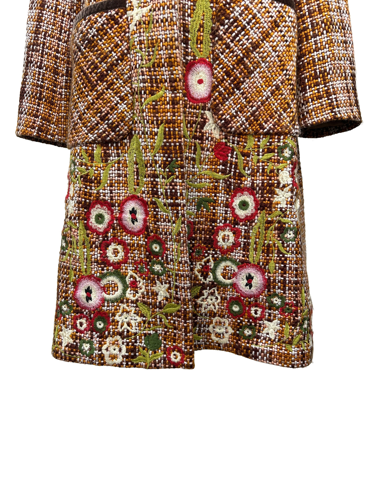 Max Mara Size 2 Floral-Embroidered Tweed Coat