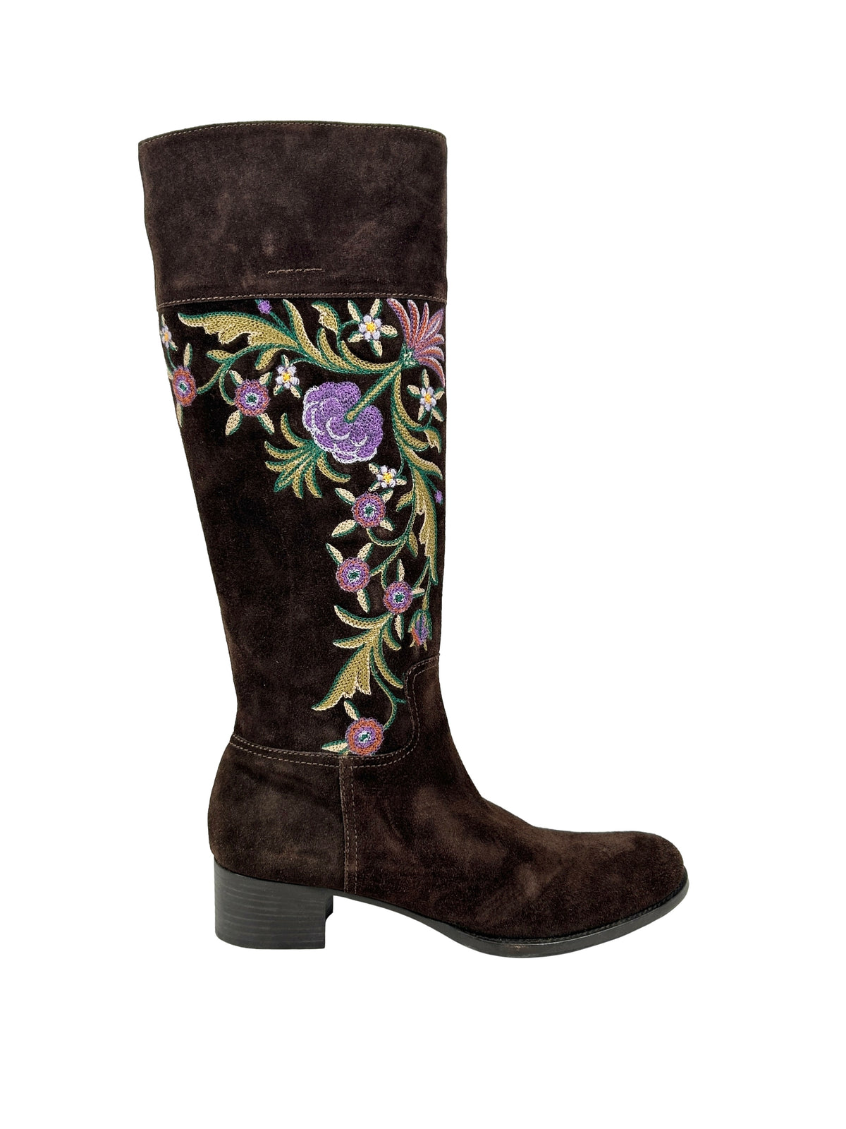 Car Shoe Size 38 Floral-Embroidered Suede Boots