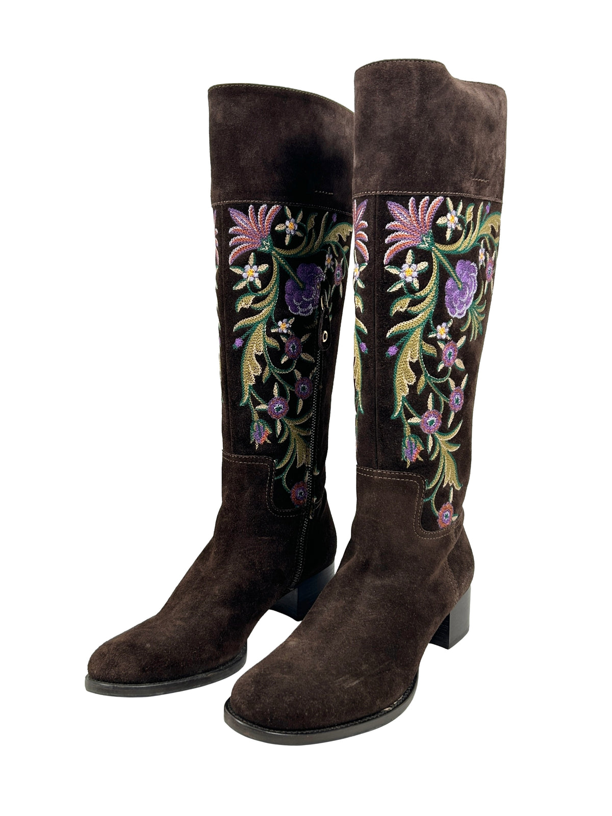 Car Shoe Size 38 Floral-Embroidered Suede Boots