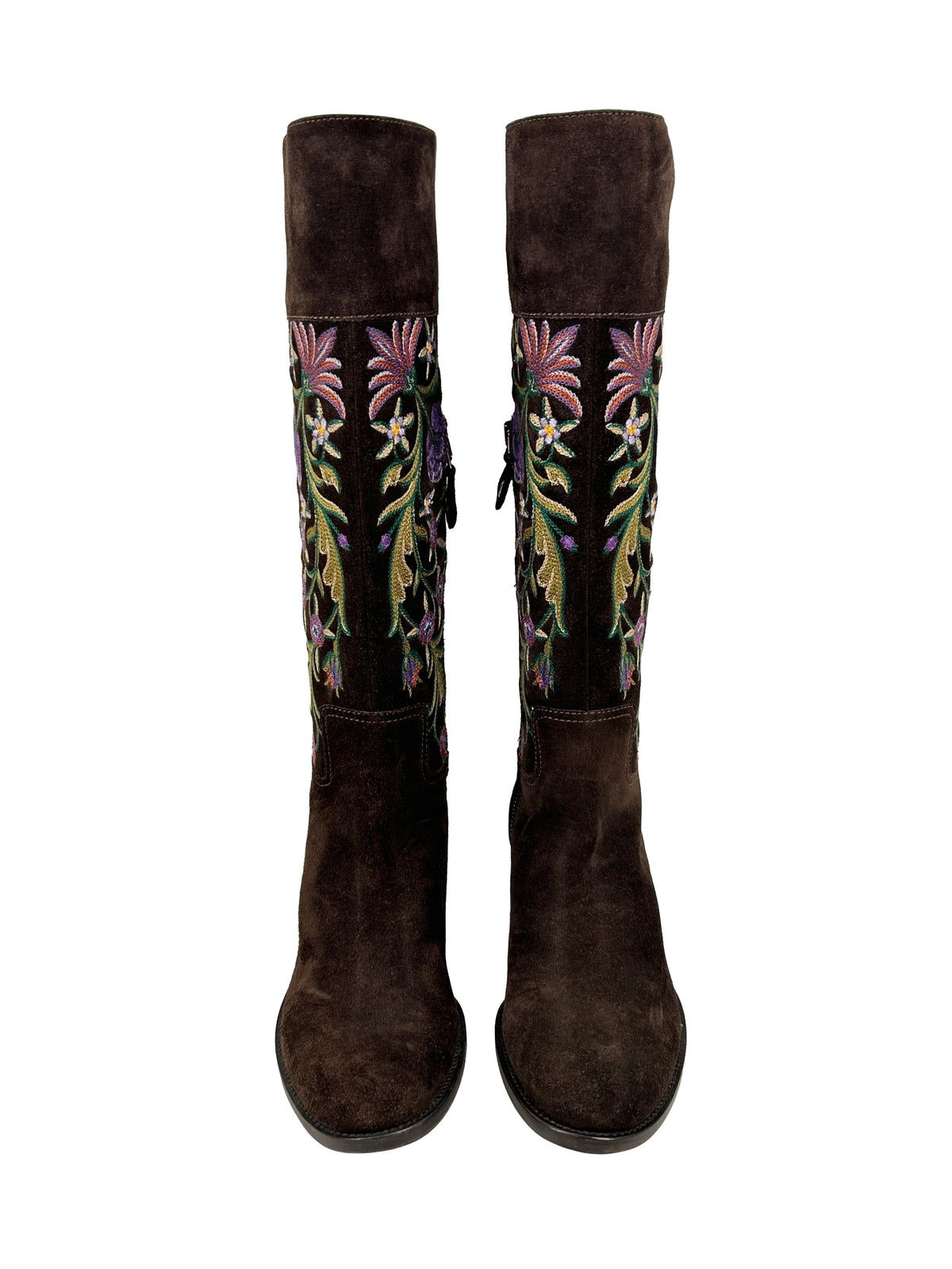 Car Shoe Size 38 Floral-Embroidered Suede Boots