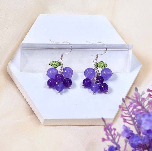 Purple Grape Leaf Dangle Earrings