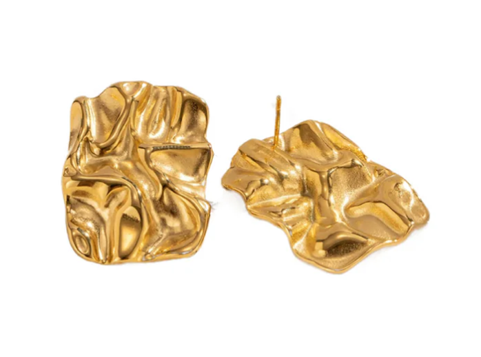 Molten Button Earrings, Stainless Steel- Waterproof