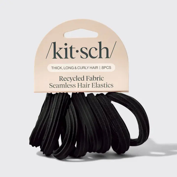 Kitsch Recycled Seamless Hair Elastics 8pc Set- Black