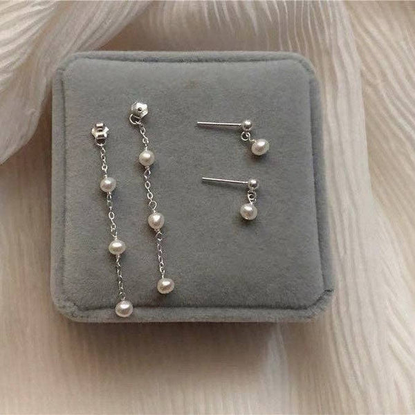 Steel Elegant Chain Freshwater Pearls Earrings Stud