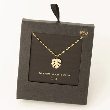 Secret Box Pave Mini Monstera Leaf Pendant Necklace