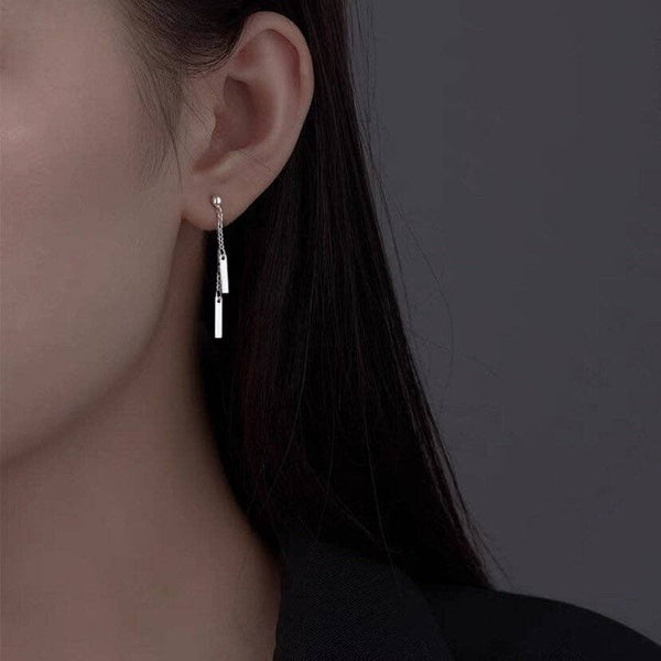 Korean Steel Double Bar Charm Dangle Earrings