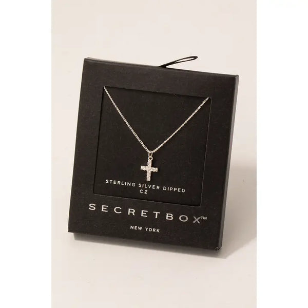 Secret Box Gold Dipped Cz Pave Cross Pendant Necklace