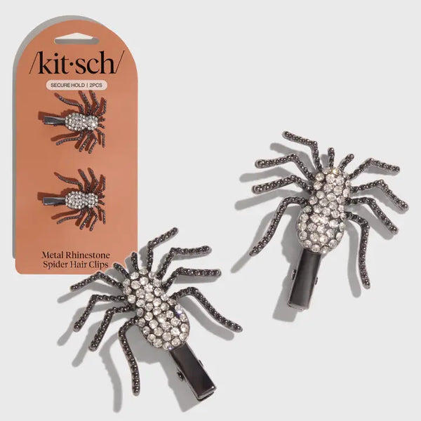 Metal Rhinestone Hair Clips 2pc Set - Spider