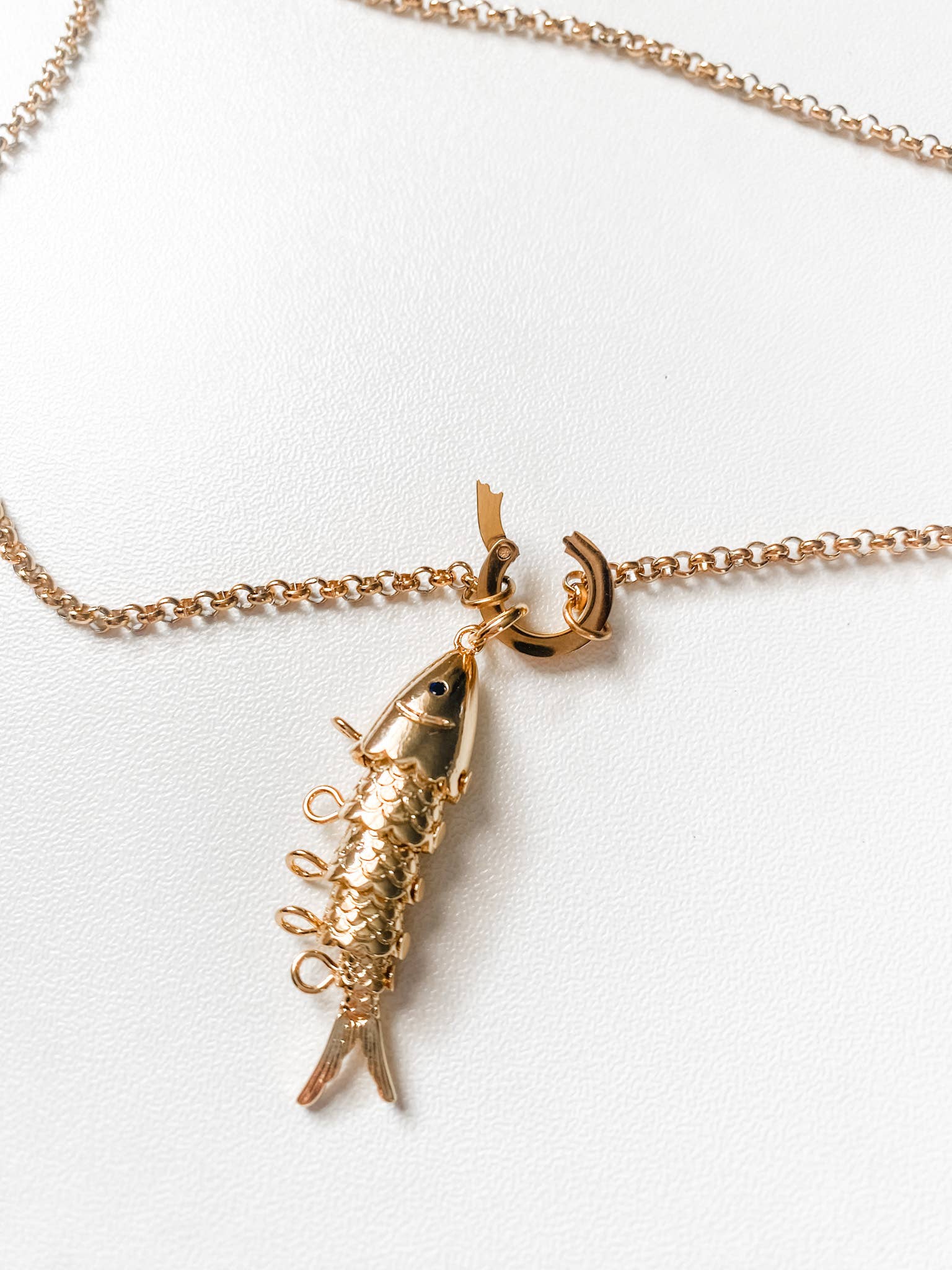 Fish- 14K Gold Steel Articulated Portuguese Fish Necklace