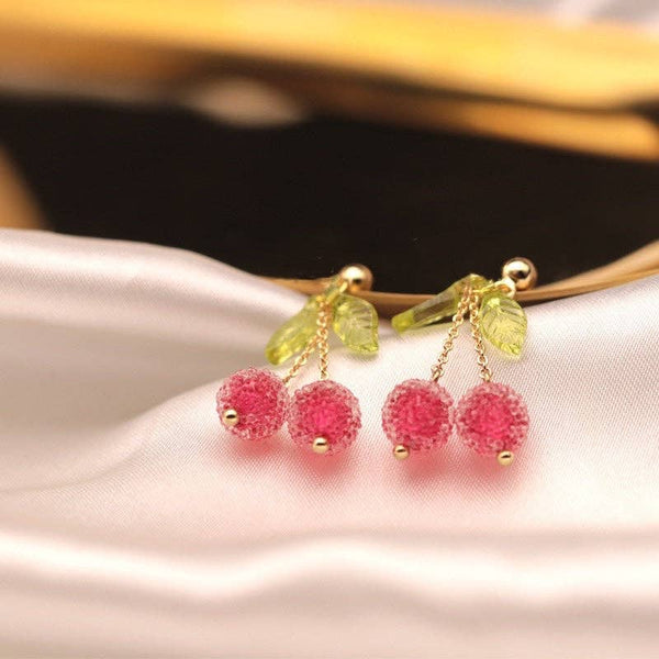 Pink Chinese Bayberry Beads Earrings