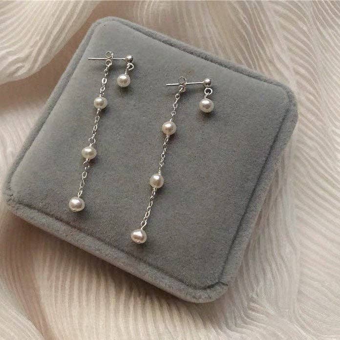 Steel Elegant Chain Freshwater Pearls Earrings Stud