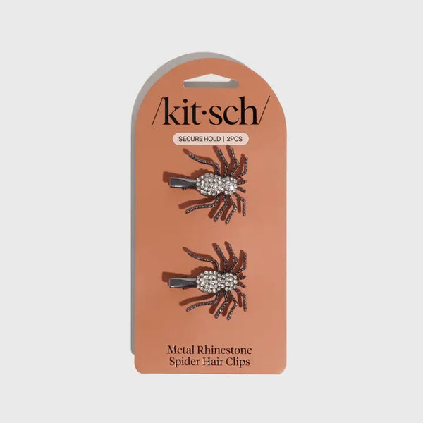 Metal Rhinestone Hair Clips 2pc Set - Spider