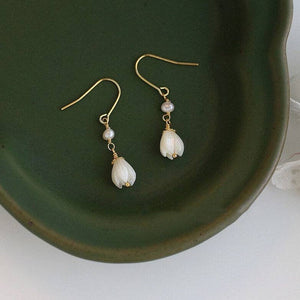 White Champaca Flower/Mother of Pearl Earrings