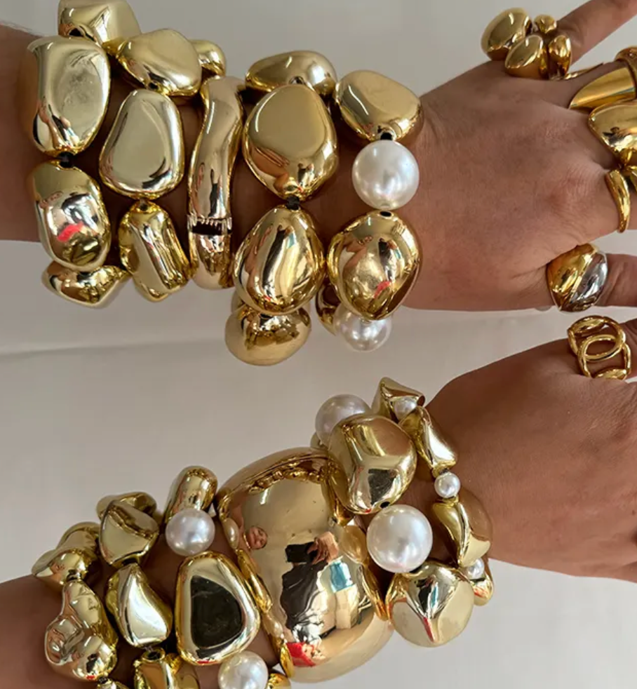 Barbara-Nugget Bead Metal 14K Gold, Stretch