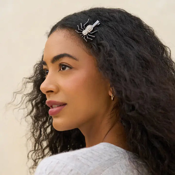 Metal Rhinestone Hair Clips 2pc Set - Spider
