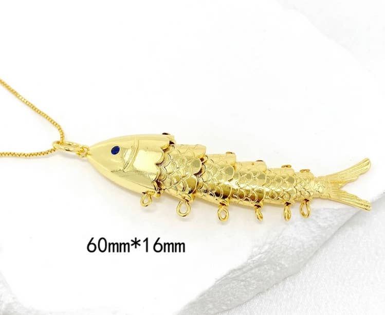 Fish- 14K Gold Steel Articulated Portuguese Fish Necklace
