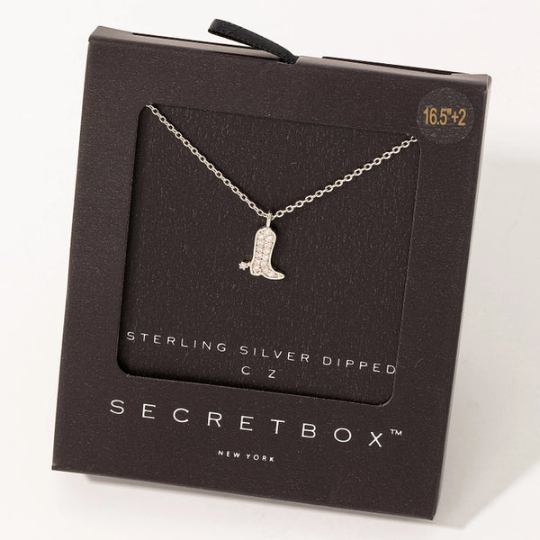 Secret Box Pave Cowboy Boot Pendant Necklace