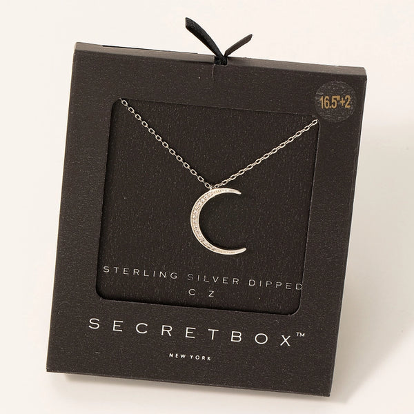 Secret Box Pave Crescent Moon Pendant Necklace