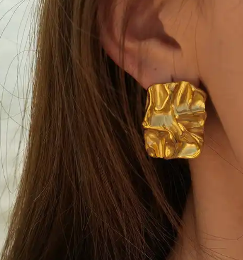 Molten Button Earrings, Stainless Steel- Waterproof