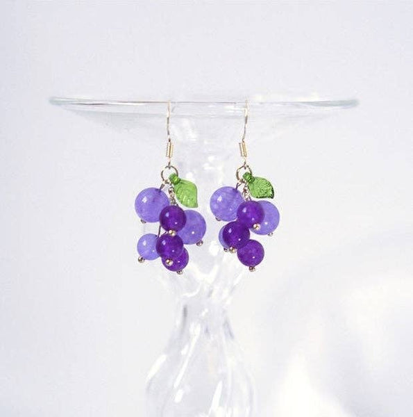 Purple Grape Leaf Dangle Earrings