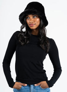 Faux Fur Black Bucket Hat