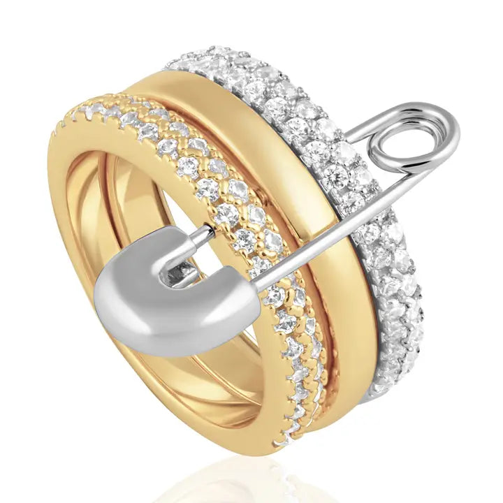 Eva Stacked Safety Pin Ring - 7