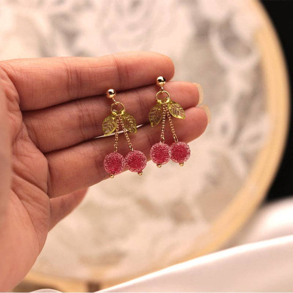 Pink Chinese Bayberry Beads Earrings