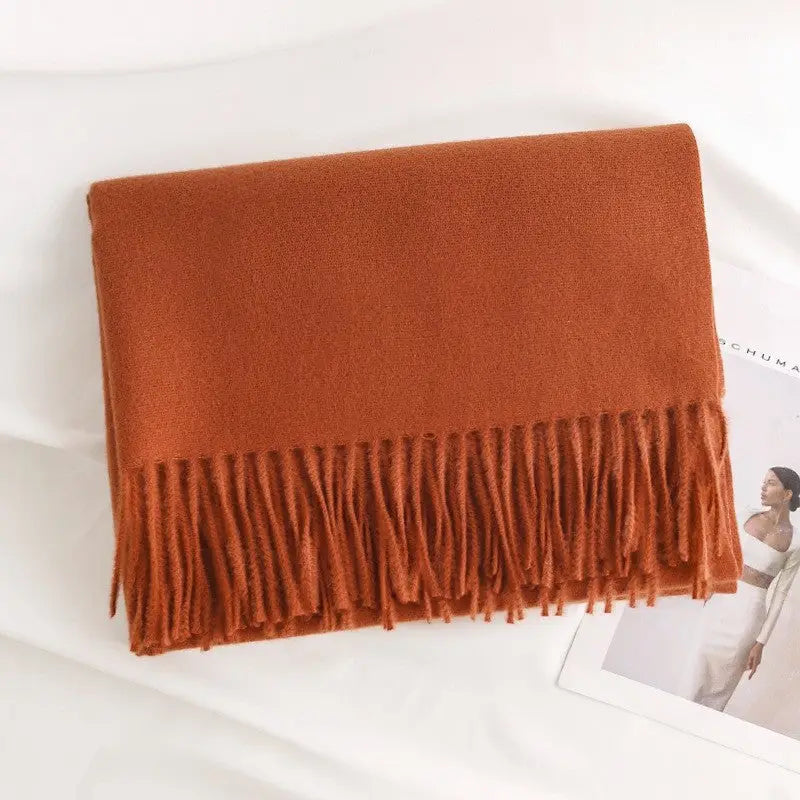 Solid Color Winter Warm Imitation Cashmere Shawl Scarves - Orange