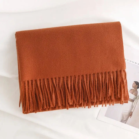 Solid Color Winter Warm Imitation Cashmere Shawl Scarves - Orange