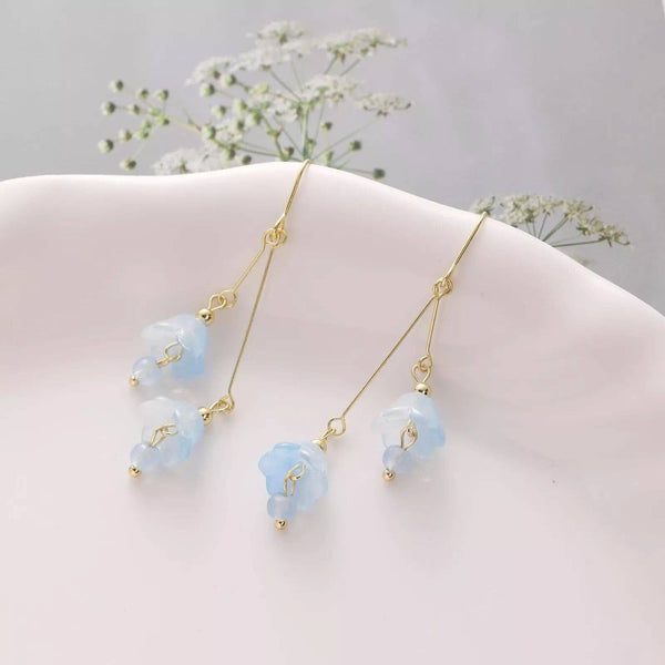 Bell Flowers Blue Crystal Dangle Drop Earrings