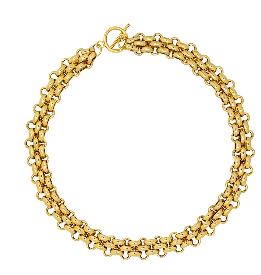 Estate Panther Chain Link Stainless Steel Necklace 14K Gold 