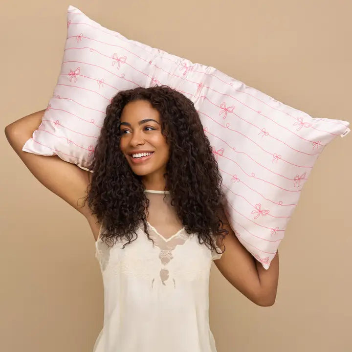 Satin Pillowcase in Striped Bows - King